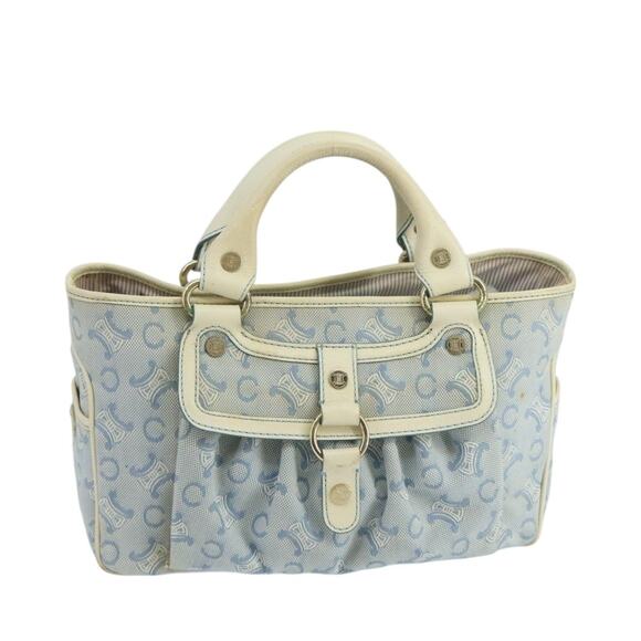 CELINE C Macadam Canvas Hand Bag Light Blue - Picture 1 of 13